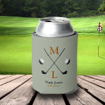 Golf Player Monogram Personalized Can Cooler<br><div class="desc">A cool and elegant logo design for the golf-player. Golf clubs   golf balls   custom initials and name = a stylish item</div>