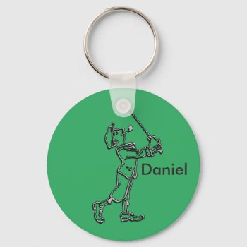 Golf Player Outline Design ~ Editable Background Keychain by Fanattic at Zazzle