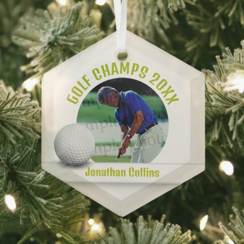 Golf Player Photo  Golf Champs 20XX Glass Ornament