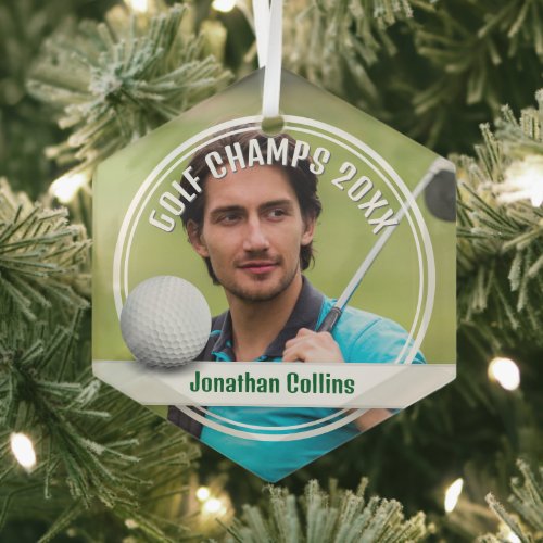 Golf Player Photo | Golf Champs 20XX Glass Ornament