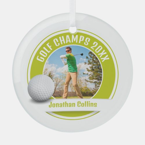 Golf Player Photo  Golf Champs 20XX Glass Ornament