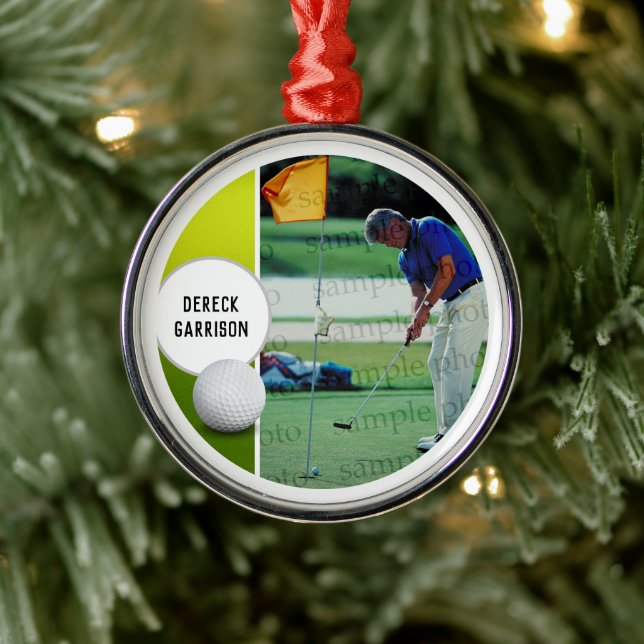 Golf Player Photo | Personalizable Metal Ornament (Tree)