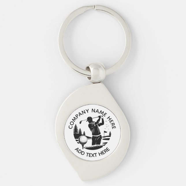 Golf Player Pine Trees Add Name  Keychain (Front)
