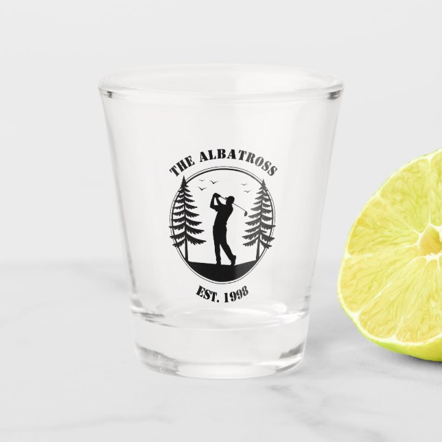 Golf Player Pine Trees Add Name  Shot Glass (Front)