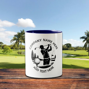 Golf Player Pine Trees Add Name  Two-Tone Coffee Mug