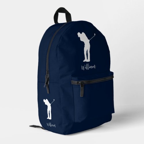 Golf Player Script Monogram Navy Blue Printed Backpack