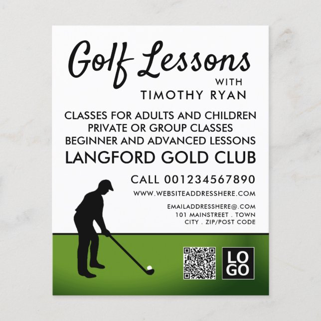 Golf Player Silhouette, GoIf Lesson Advertising Flyer (Front)