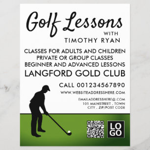 Golf Player Silhouette, GoIf Lesson Advertising Flyer