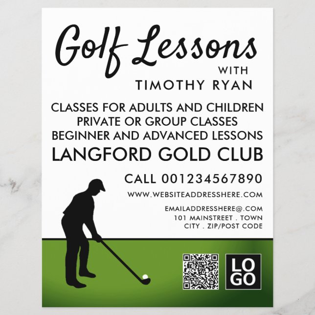 Golf Player Silhouette, GoIf Lesson Advertising Flyer (Front)