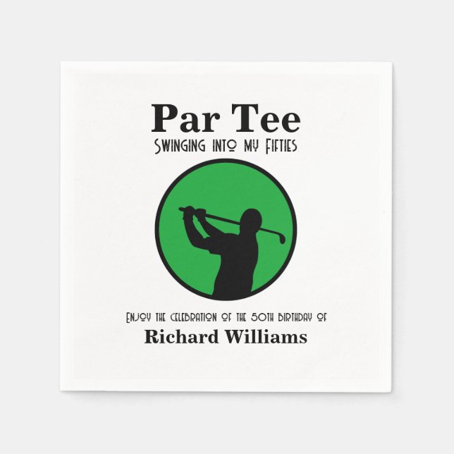 Golf Player Swinging into My Fifties 50th Birthday Napkins (Front)