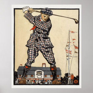 Golf Player Vintage Illustration Poster