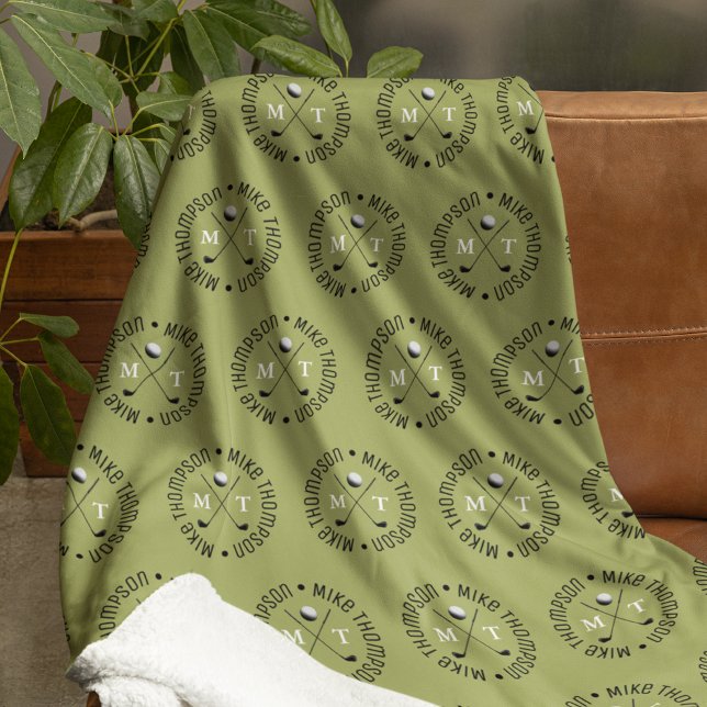 Golf Players khaki Logo Monogrammed allover Fleece Blanket (Creator Uploaded)