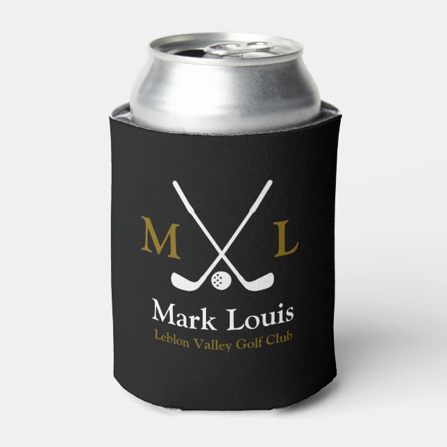 Golf Players Monogram Personalized Black Can Cooler (Can Front)