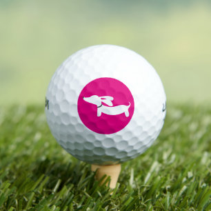 Golf Playing Dachshund Bright Pink Gift Golf Balls