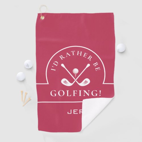 Golf Pro Golfer Golfing Quote Monogram Magenta Red Golf Towel