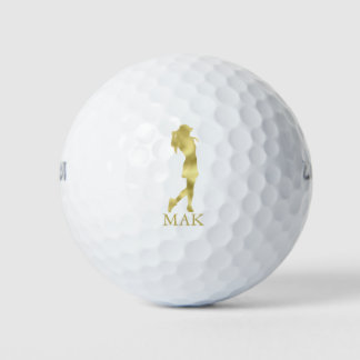 Golf Pro Woman stylish personalized gold Golf Balls
