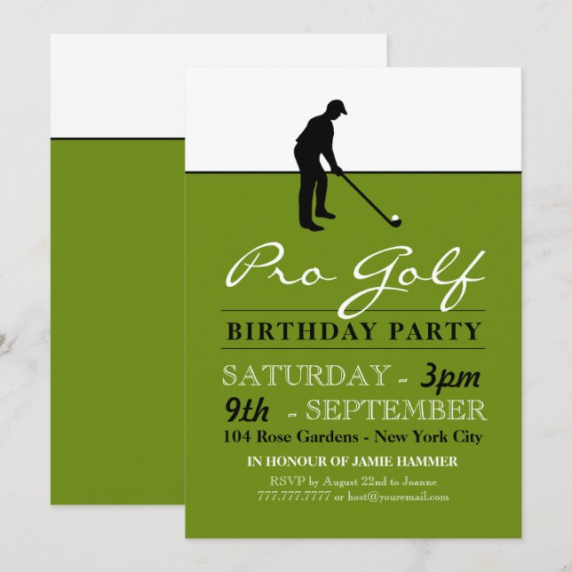 Golf Professional, Golf Silhouette, Birthday Party Invitation (Front/Back)