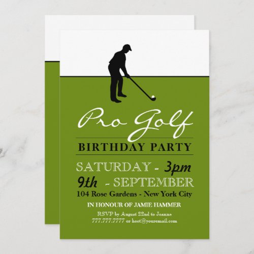 Golf Professional Golf Silhouette Birthday Party Invitation