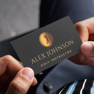 Golf Professional Instructor Gold Black Silhouette Business Card