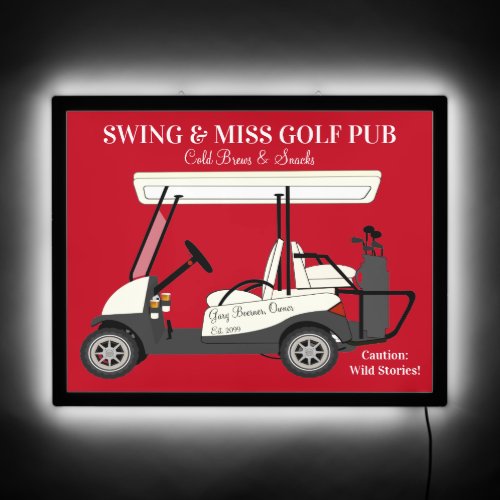 Golf Pub Golf Cart Beer  Snacks Wild Stories LED Sign