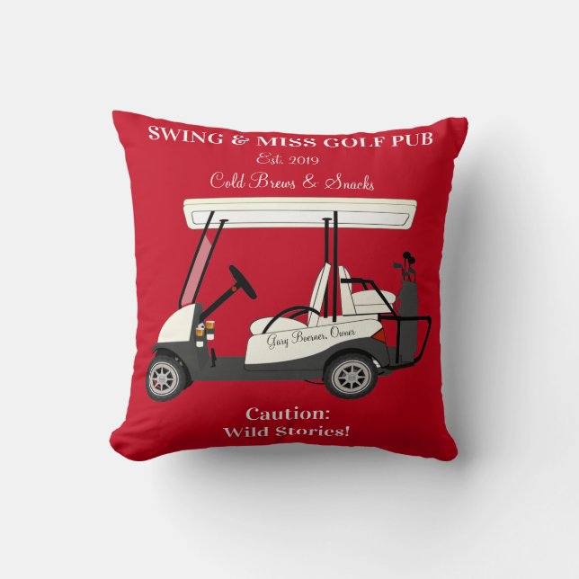 Golf Pub Golf Cart Beer & Snacks Wild Stories Throw Pillow (Front)