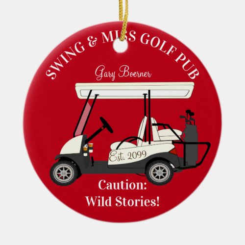 Golf Pub with Cart Golfer  Christmas Ornament