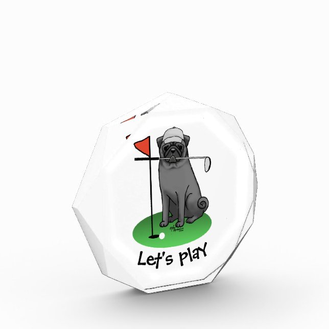 Golf Pug Playing Golf (black) Cute Dog Funny Acrylic Award (Left)