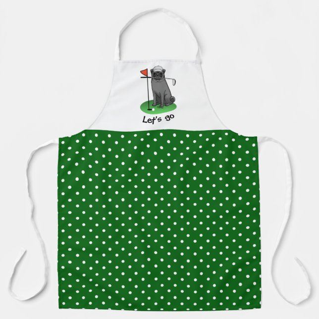 Golf Pug Playing Golf (black) Cute Dog Funny Apron (Front)
