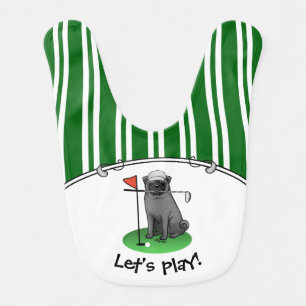 Golf Pug Playing Golf (black) Cute Dog Funny Baby Bib