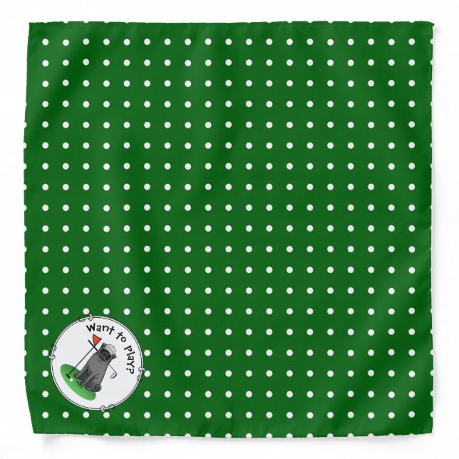 Golf Pug Playing Golf (black) Cute Dog Funny Bandana (Front)