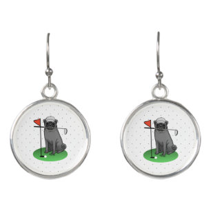 Golf Pug Playing Golf (black) Cute Dog Funny Earrings