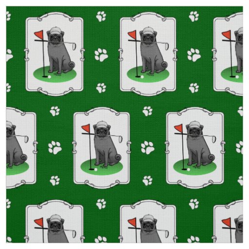 Golf Pug Playing Golf (black) Cute Dog Funny Fabric