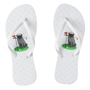 Golf Pug Playing Golf (black) Cute Dog Funny Flip Flops