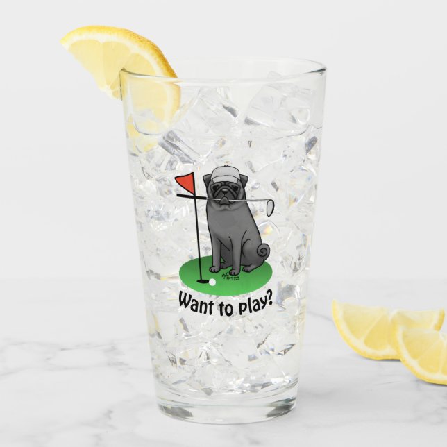 Golf Pug Playing Golf (black) Cute Dog Funny Glass (Front Ice)