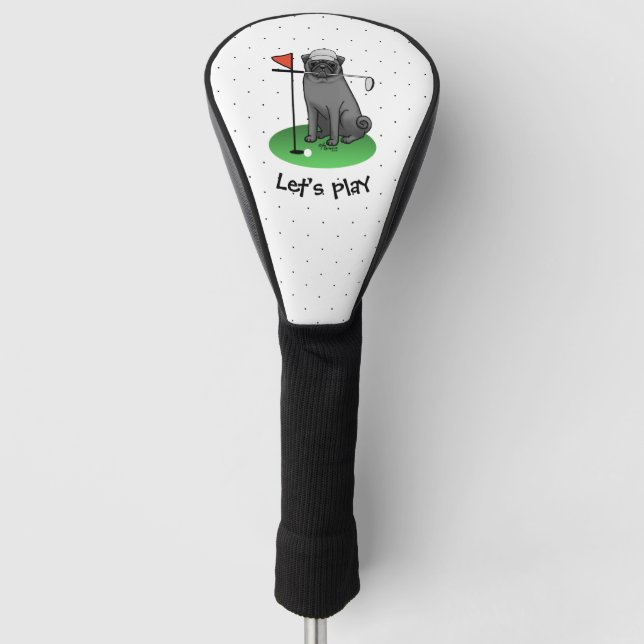 Golf Pug Playing Golf (black) Cute Dog Funny Golf Head Cover (Front)