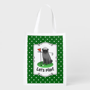 Golf Pug Playing Golf (black) Cute Dog Funny Grocery Bag