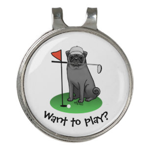 Golf Pug Playing Golf (black) Cute Dog Funny Hat Clip