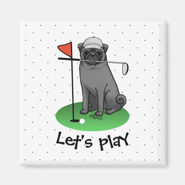 Golf Pug Playing Golf (black) Cute Dog Funny Magnet (Front)