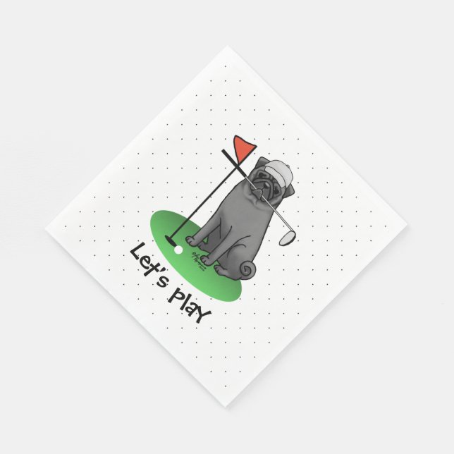 Golf Pug Playing Golf (black) Cute Dog Funny Napkins (Corner)