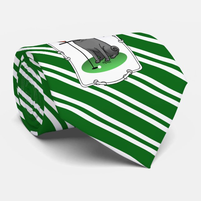 Golf Pug Playing Golf (black) Cute Dog Funny Neck Tie (Rolled)