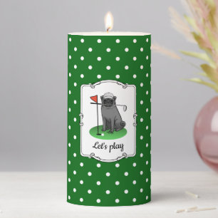 Golf Pug Playing Golf (black) Cute Dog Funny Pillar Candle