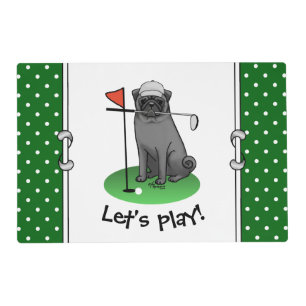 Golf Pug Playing Golf (black) Cute Dog Funny Placemat