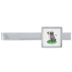 Golf Pug Playing Golf (black) Cute Dog Funny Silver Finish Tie Bar