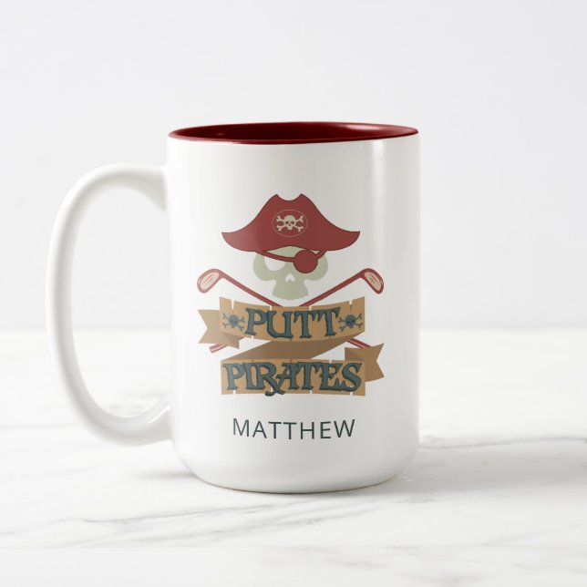 Golf Putt Pirates Outdoor Sport Hobby Personalized Two-Tone Coffee Mug (Left)
