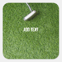 Golf putter  are on green grass Thank you Square Sticker