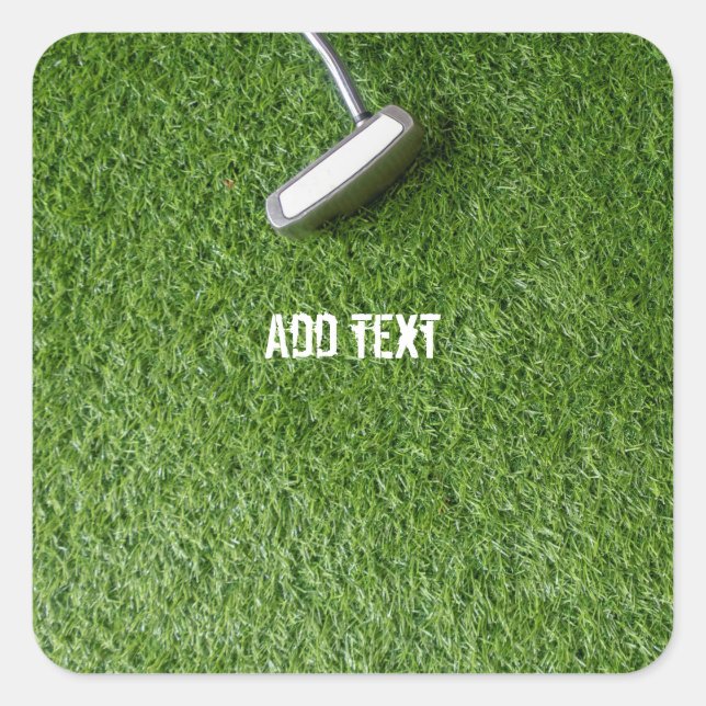 Golf putter  are on green grass Thank you Square Sticker (Front)