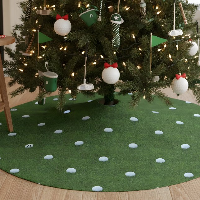 Golf Putting Green Monogram Christmas Tree Skirt (Celebrate Golfmas with a swing! A must-have tree skirt for any golf fanatic's festive home.)