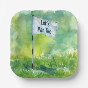 Golf putting green with flag let par tee paper plates