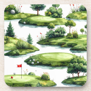Golf Putting Green with red flag Beverage Coaster