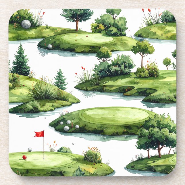 Golf Putting Green with red flag  Beverage Coaster (Front)